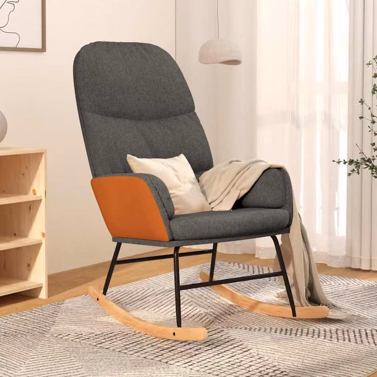 Sedia a dondolo vidaXL moderna in tessuto grigio con braccioli