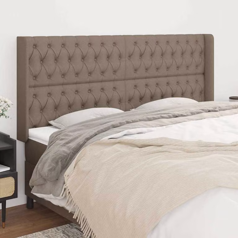 Testiera ad Orecchio vidaXL in Tessuto Beige/Grigio L: 203 cm, P: 16 cm, H: 118/128 cm