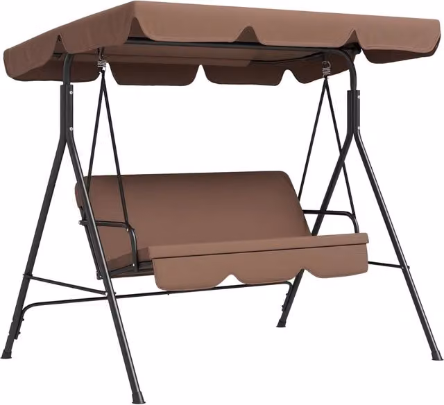 Dondolo da Giardino Minimal 3 Posti con Tetto Regolabile e Cuscini, Colore Marrone, L/P/H: 172 x 110 x 153 cm