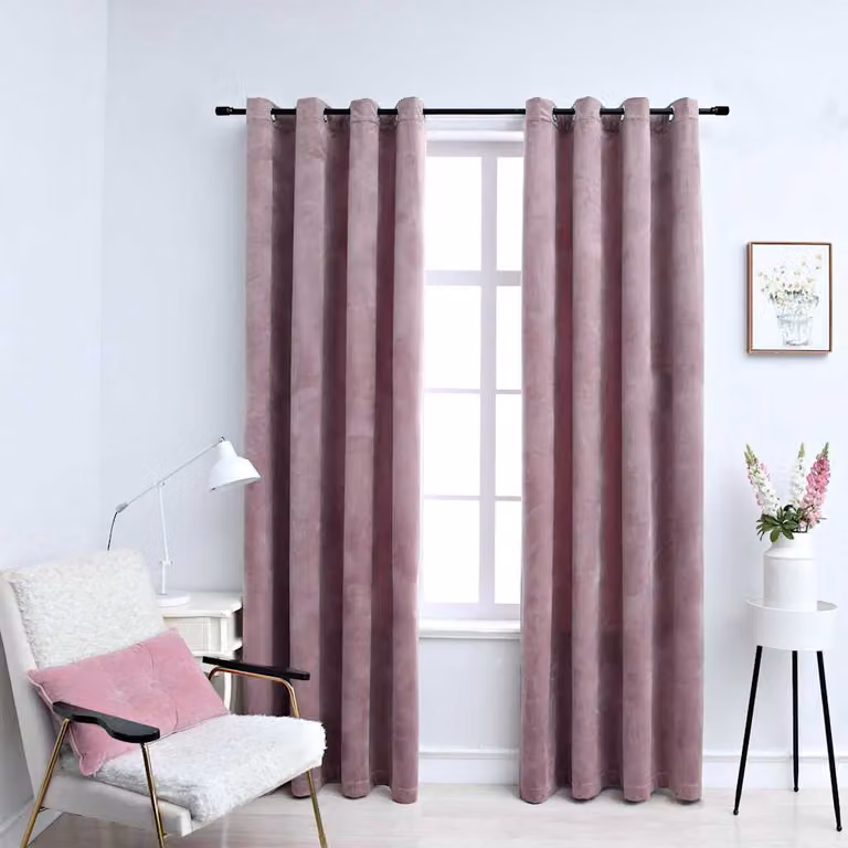 Set di 2 tende oscuranti vidaXL in velluto rosa, con anelli, L: 140 cm x H: 175 cm