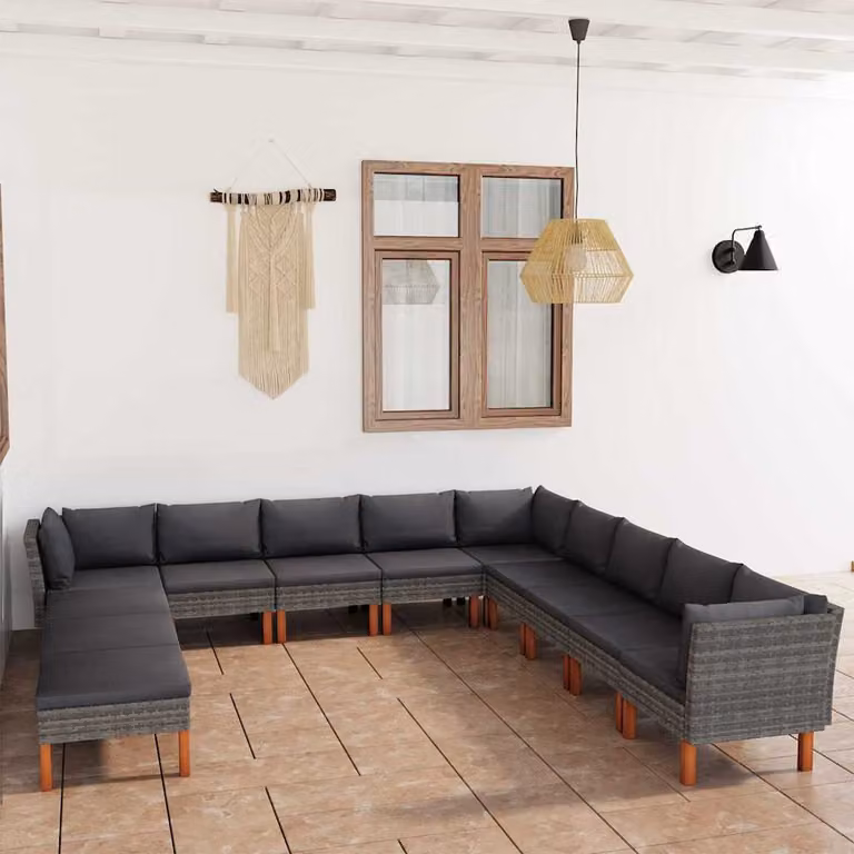vidaXL Set di Divani da Giardino 12 Pezzi in Polyrattan e Metallo con Cuscini Antracite e Grigio