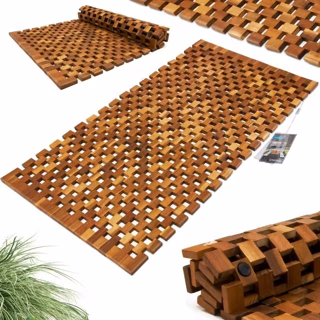 Tappetino da bagno in legno di acacia Casaria® marrone antiscivolo L: 80 cm, P: 50 cm
