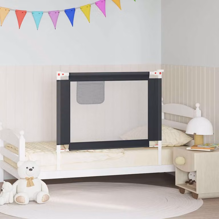 Sponda Letto Sicurezza per Bambini vidaXL in Tessuto e Metallo Grigio, L: 100 cm, H: 70 cm