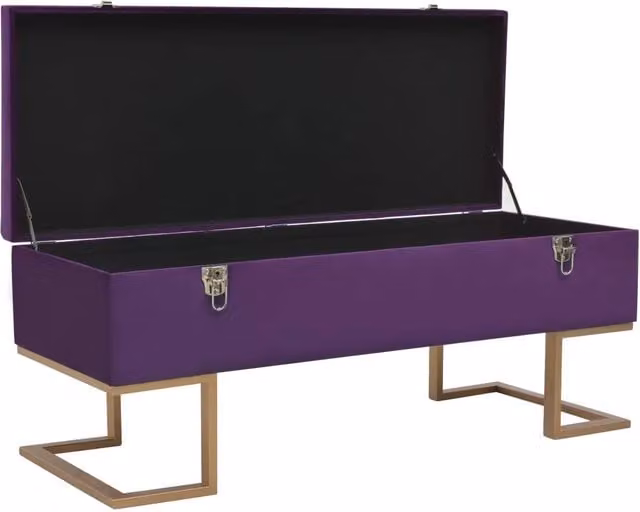 Panca con vano portaoggetti vidaXL in velluto viola con dettagli oro, L: 105 cm