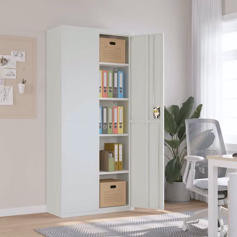 Armadio Classificatore vidaXL in Metallo Grigio con Ante a Battente e Serratura L: 90 cm, P: 40 cm, H: 200 cm