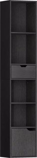 Scaffale Libreria HOMCOM con 4 Ripiani Aperti, Armadietto e Cassetto, Nero, L 30 cm x P 24 cm x H 158 cm