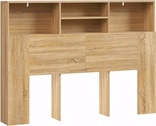 Testiera letto HOMCOM con 4 scomparti aperti e scaffale integrato, rovere