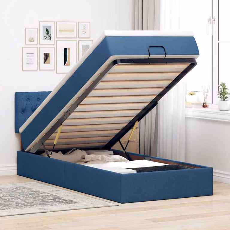 vidaXL Pouf Letto Moderno con Materasso, Illuminazione LED Sotto il Letto e Porta USB, Blu e Bianco, L: 200 cm, P: 90 cm, H: 88 cm