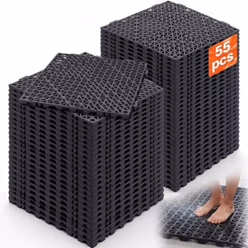 Set di 55 Piastrelle Traforate VEVOR in PVC Nero per Pavimentazione Antiscivolo e Drenaggio Rapido, L/P/H: 30 x 30 x 1,5 cm