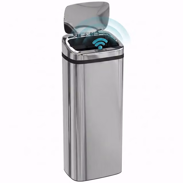 Cestino dei Rifiuti Rettangolare HomCom in Acciaio Inox Color Argento con Sensore a Infrarossi da 50 L