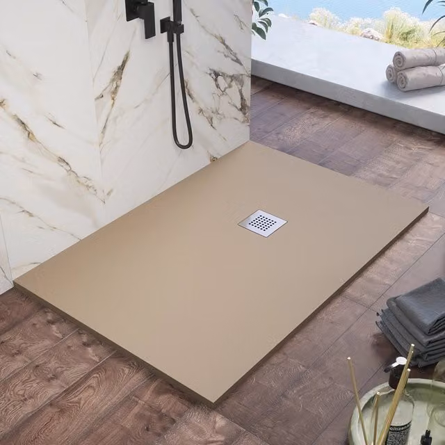 Piatto doccia rettangolare Kos in marmoresina marrone effetto pietra antiscivente L: 90 cm, P: 70 cm
