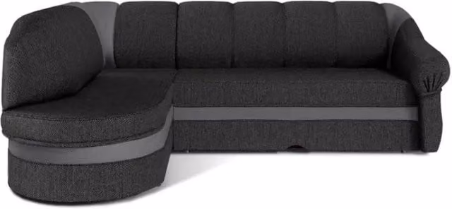 Divano angolare sinistro convertibile BENANA MEUBLORAMA grigio e nero con contenitore e funzione letto L/P/H: 250 x 180 x 85 cm