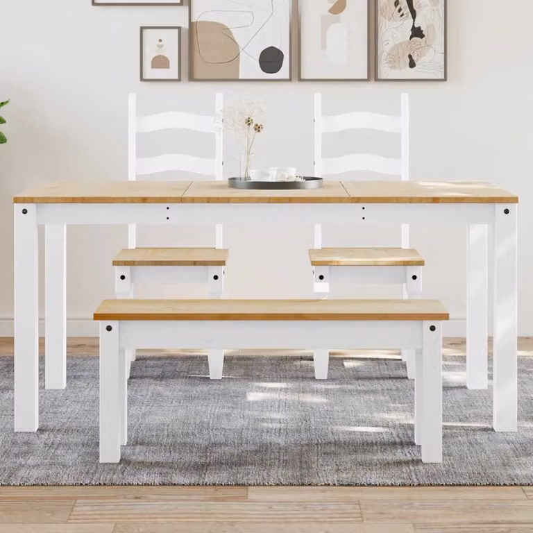vidaXL Tavolo da Pranzo Panama Bianco in Legno di Pino Massello L: 160 cm, P: 80 cm, H: 75 cm