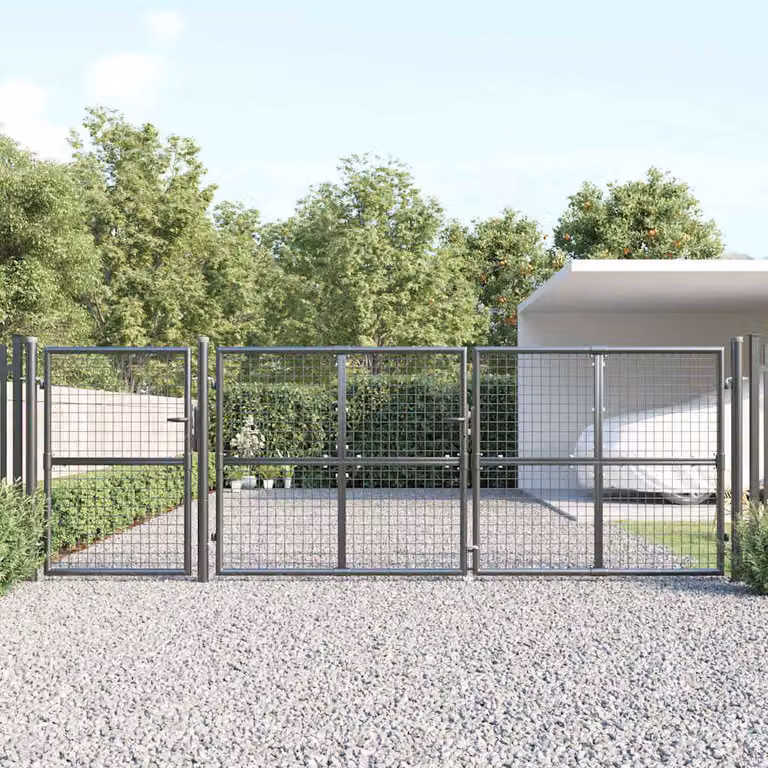 vidaXL Cancello da Giardino Doppio in Rete in Acciaio Zincato Antracite L: 400 cm, H: 125 cm