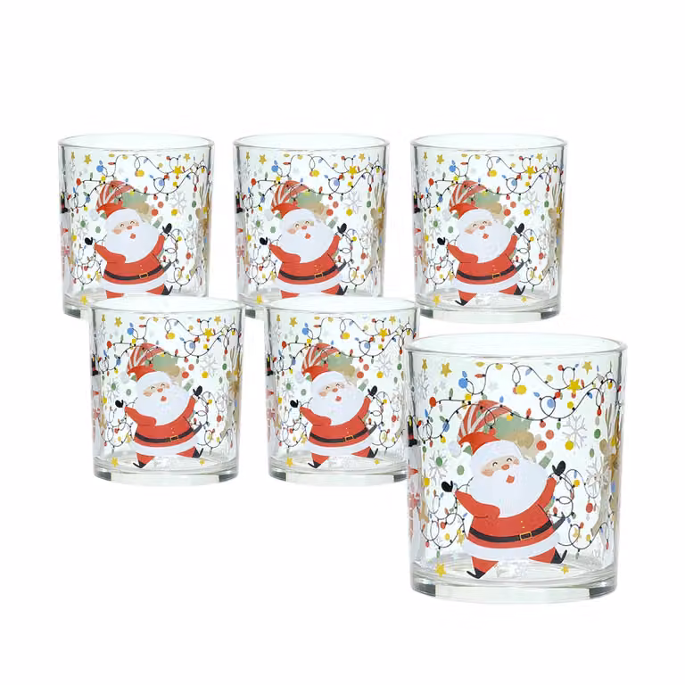 Set di 6 bicchieri da acqua natalizi in vetro trasparente con personaggi e luci multicolore Gusto Casa, 250 ml