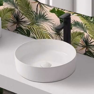 Lavandino da appoggio tondo in ceramica bianco lucido INBAGNO Diametro: 40 cm
