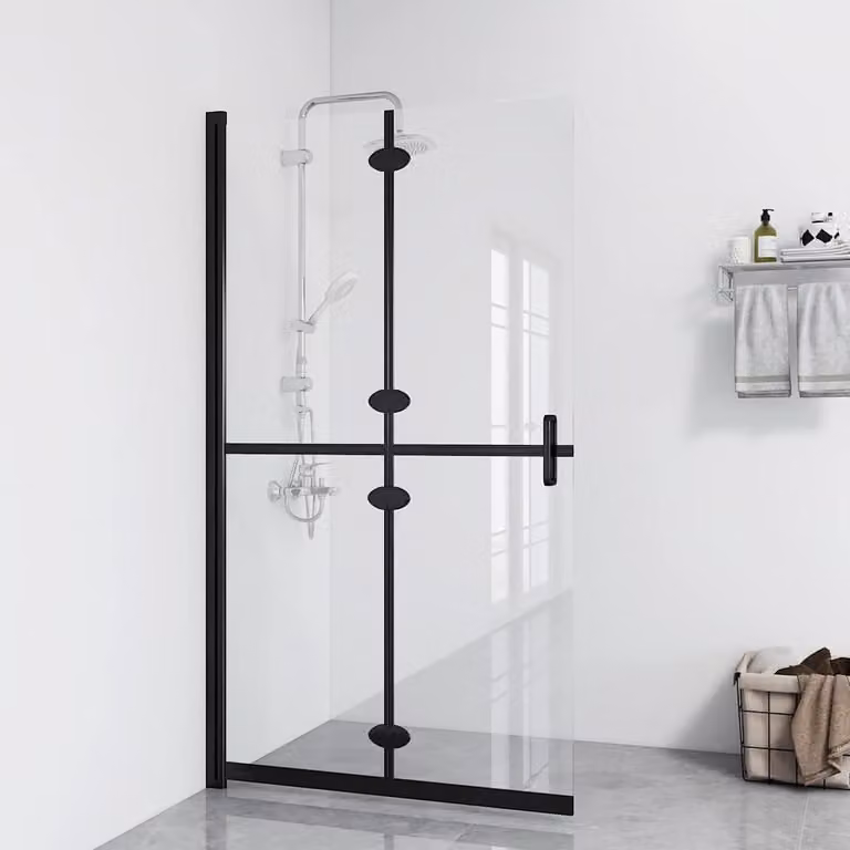 Parete per doccia walk-in pieghevole vidaXL in vetro temperato ESG trasparente con profili neri L 90 cm x H 190 cm