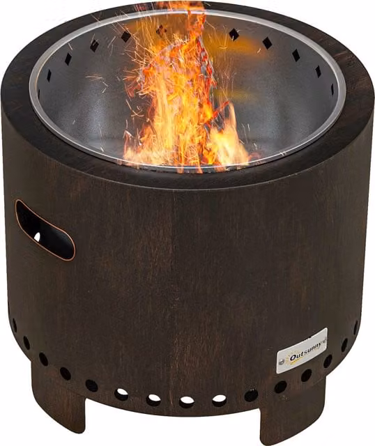 Vasca da Fuoco Outsunny in Metallo Resistente alle Intemperie, Colore Nero e Bronzo, L 45 x P 45 x H 42 cm