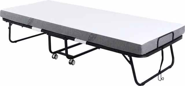 Letto pieghevole per ospiti HOMCOM con ruote in acciaio e schiuma, Bianco e Nero, L 80 x P 200 x H 42,5 cm