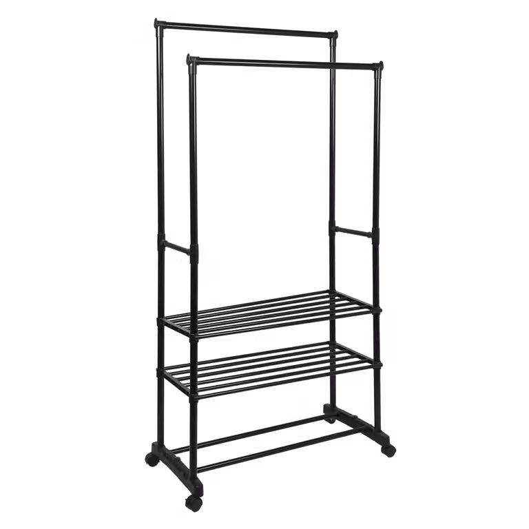VESTIAMO CASA Stand Appendiabiti con Ripiani e Ruote Nero H 165 x L 78,5 x P 41,5 cm