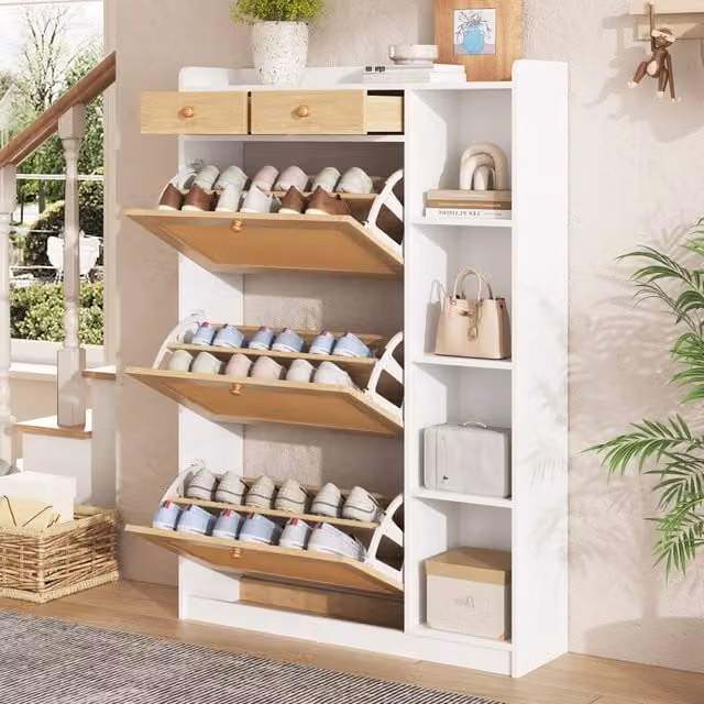 Scarpiera Minimal Rovere con ante e cassetti, L: 90 cm, P: 24 cm, H: 130 cm