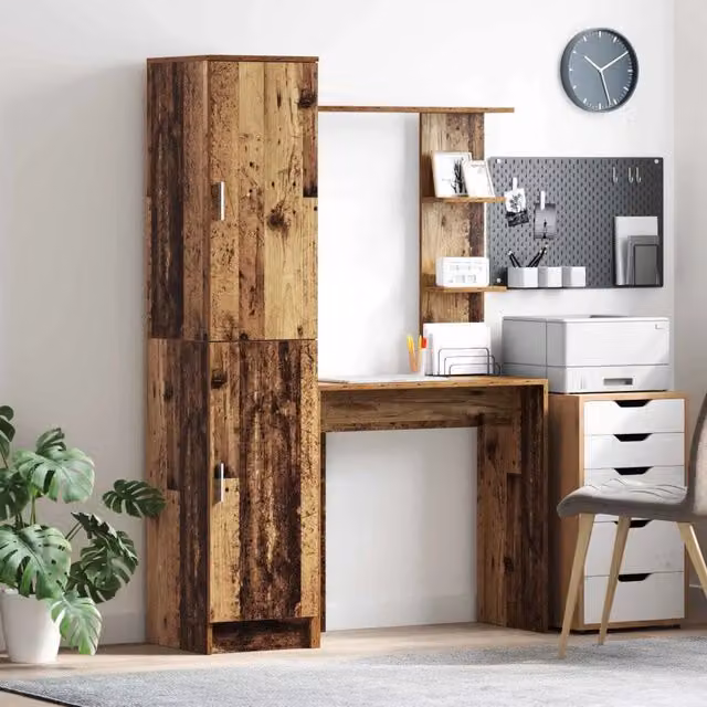 Set di scrivania con 2 scaffali moderni vidaXL in legno e MDF marrone L/P/H: 113,5 x 43,57 x 168 cm