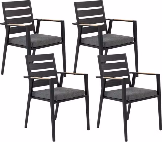 Set di 4 sedie da giardino impilabili BELIANI in alluminio nero e grigio con cuscini inclusi