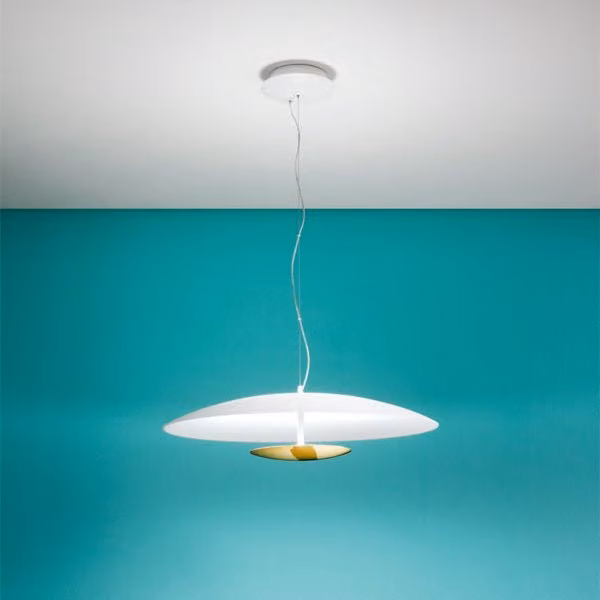 Linea Light Horizon Lampada a Sospensione LED Moderna in Metallo Bianco e Cromo con Luce Bianca Calda e Altezza Regolabile