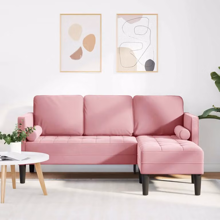 Set di divani angolari vidaXL in velluto rosa con cuscini inclusi