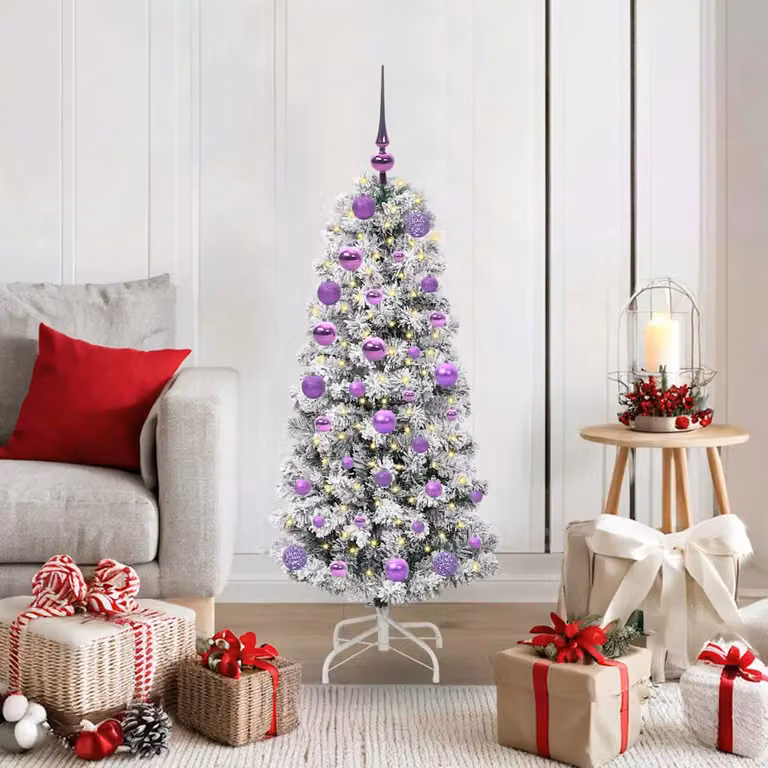 Albero di Natale Artificiale vidaXL con LED Bianco Caldo, Verde e Bianco, Altezza: 150 cm