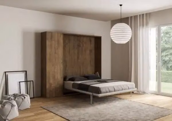 Letto matrimoniale a scomparsa Kentaro Kivio in legno color noce con vani laterali L/P/H: 140 x 190 x 213,6 cm