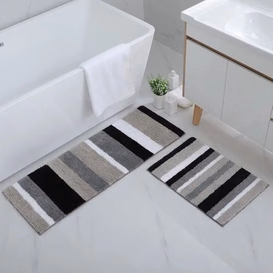 Set di 2 tappeti da bagno antiscivolo Homaxy in microfibra assorbente, nero e grigio, L/P: 40 x 60 cm e 40 x 120 cm