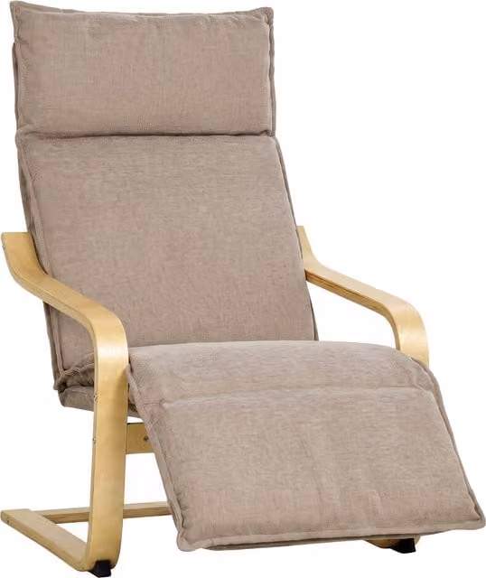 Poltrona relax reclinabile HOMCOM con poggiapiedi in velluto beige e struttura in legno massiccio per il tuo soggiorno