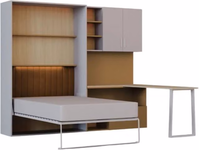 Cameretta Completa Arreditaly con Letto a Scomparsa, Armadio, Cassettiera e Scrivania in MDF, Colore Giallo e Bianco, L/P/H: 133 x 208.5 x 45-216 cm