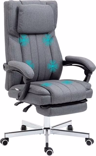 Sedia da ufficio executive Vinsetto con funzione massaggio, schienale reclinabile e poggiapiedi estraibile, rivestimento in lino grigio, L: 61 cm, P: 65 cm, H: 113 cm