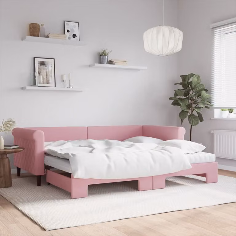 vidaXL Divano Letto Estraibile in Velluto Rosa con Materassi L/P: 200 x 90 cm