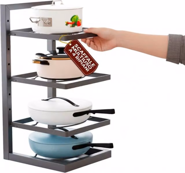 Organizer Salvaspazio Avilia Home per Cucina e Bagno in Metallo Nero con Ripiani Regolabili L 22,5 cm x P 26,5 cm x H 52 cm