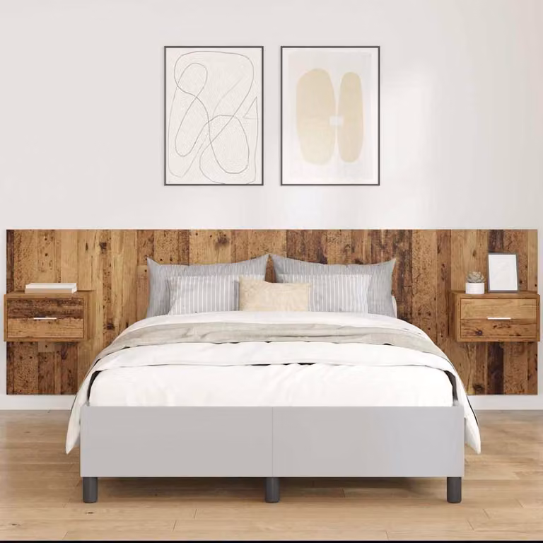 Set di 3 pezzi Testata con Comodini vidaXL in Legno Ingegnerizzato Marrone Moderno L: 257 cm, P: 33,55 cm, H: 80 cm