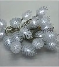 Filo di luci LED con pigne ghiacciate Pre Qu' Italia, 20 luci bianco freddo su cavo trasparente, Lunghezza: 2,85 + 0,5 mt, IP20