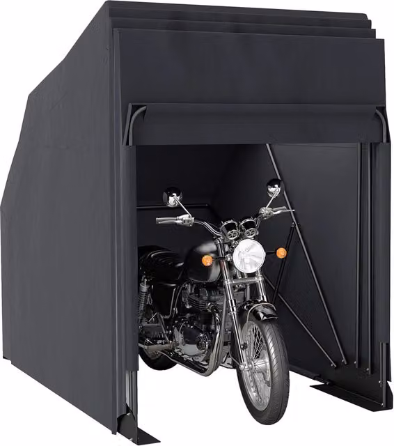 Tenda Garage per Moto Xylo in Tessuto Oxford Nero con 2 Finestre L: 345 cm, P: 135 cm, H: 191 cm