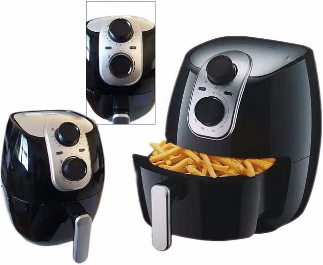 Friggitrice ad aria elettrica Trade Shop Traesio nera con funzione grill, capacità 4 lt e potenza 1500 Watt