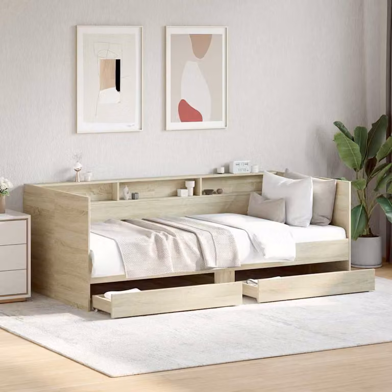 vidaXL Divano Letto Moderno con Cassetti in Legno Rovere, Colore Beige e Marrone, L/P/H: 193 x 86,5 x 73 cm