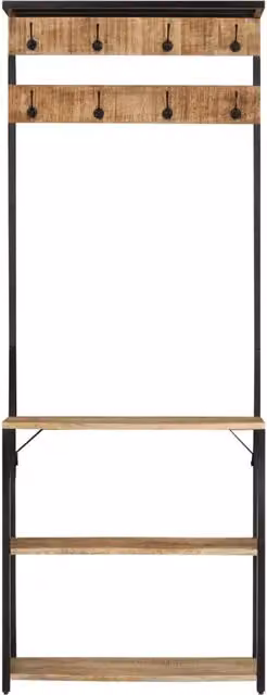 Appendiabiti con Scarpiera vidaXL in Legno di Mango Grezzo e Metallo, Colore Marrone e Nero, L: 68 cm, P: 30 cm, H: 182 cm