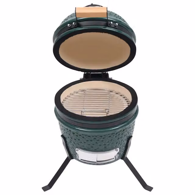 Barbecue Affumicatore 2 in 1 Kamado in Ceramica vidaXL Verde con Termometro e Acciaio Inox Diametro: 56 cm