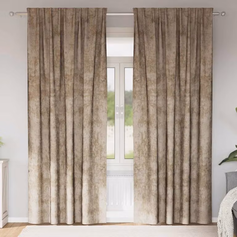 Set di 2 tendine oscuranti in velluto vidaXL, colore beige, termoisolanti, con passante per bastone, H: 260 cm x L: 140 cm