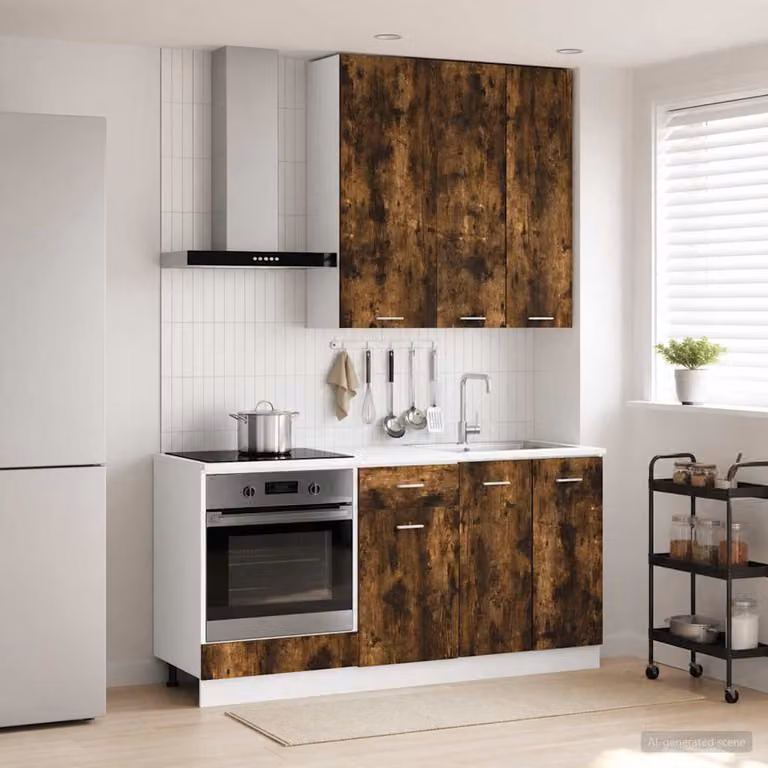 Unità cucina moderna vidaXL LYON composta da 5 pezzi in legno ingegnerizzato e MDF, colore Rovere Fumo