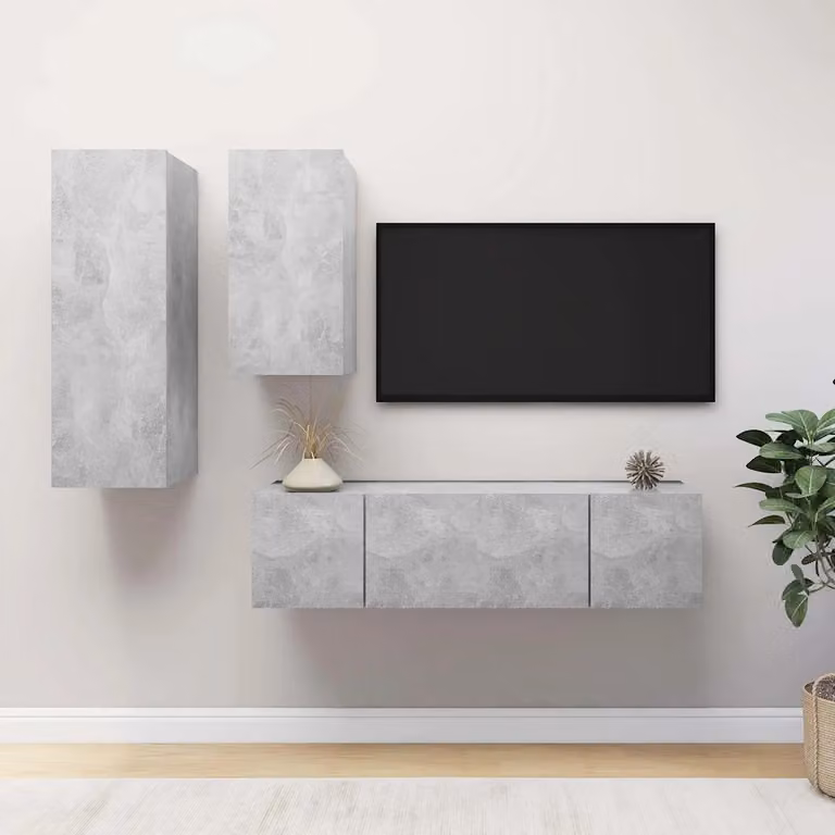 vidaXL Set di Mobili Porta TV Moderno 4 Pezzi Grigio Cemento in Legno e MDF per Soggiorno L: 90 cm, P: 60 cm, H: 30 cm