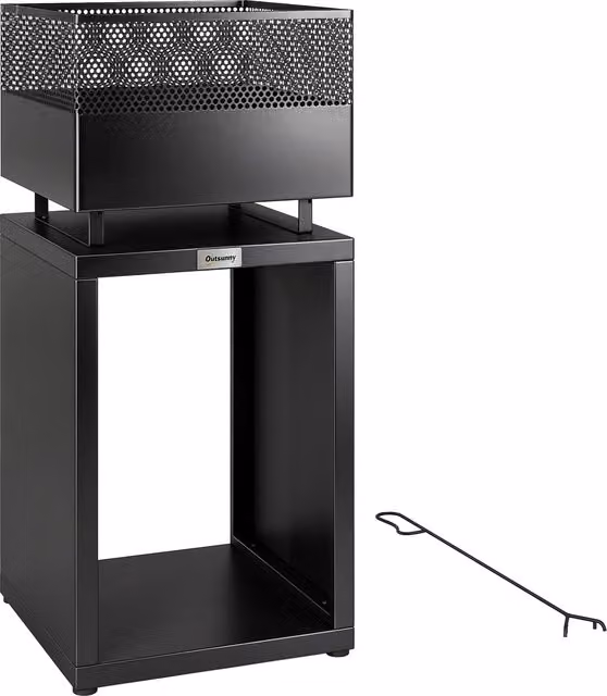 Braciere Outsunny Nero con deposito legna e griglia per carbone, H 87 x L 39 x P 39 cm