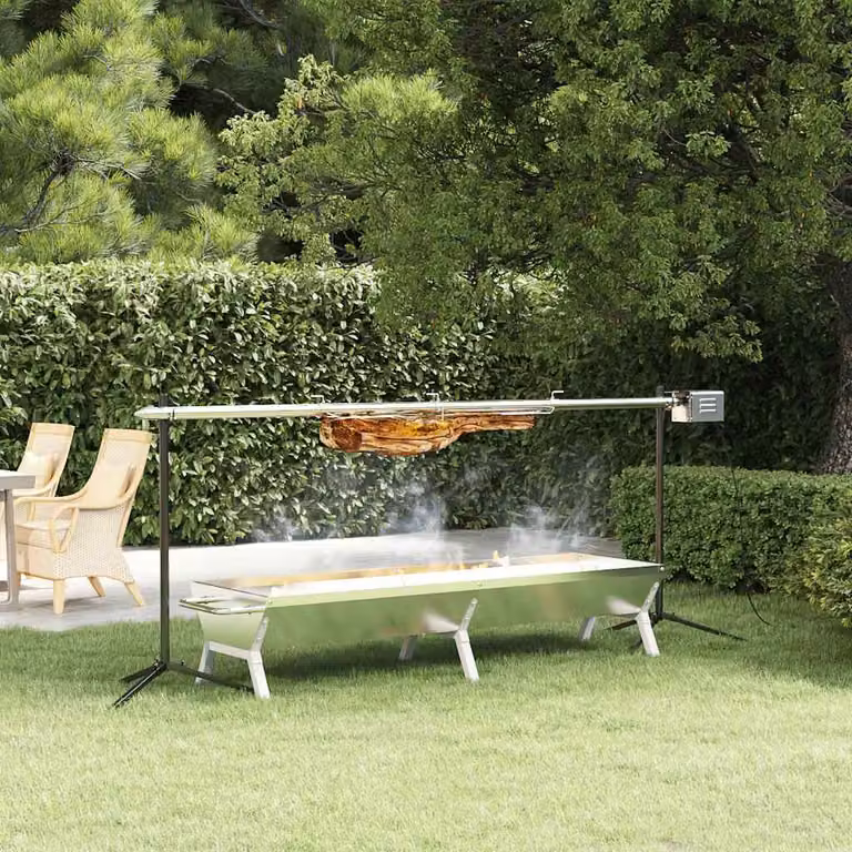 Set Griglia e Vassoio Barbecue Automatico con Rotisserie vidaXL in Acciaio Inox Color Argento