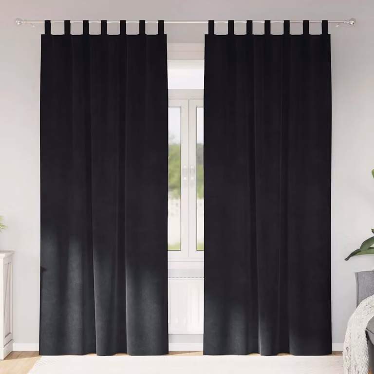 Set di 2 tende oscuranti in velluto vidaXL, colore nero, L: 140 cm, H: 225 cm
